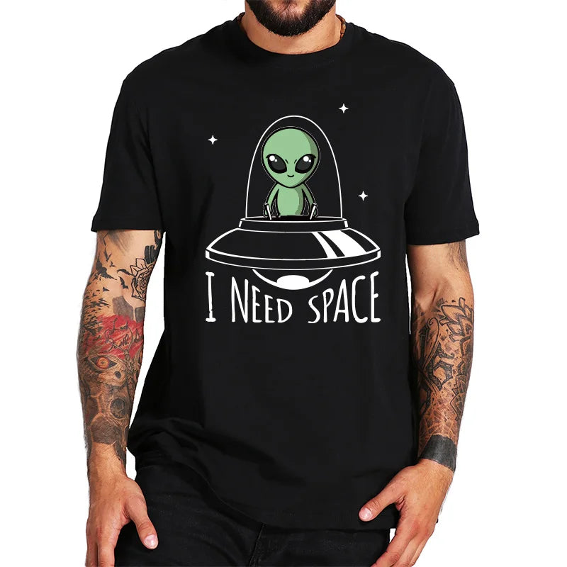 Camiseta Manga Curta de alienígena 100% algodão, Cor preta