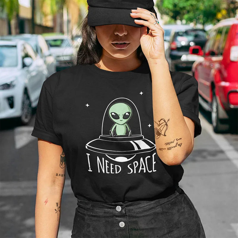 Camiseta Manga Curta de alienígena 100% algodão, Cor preta