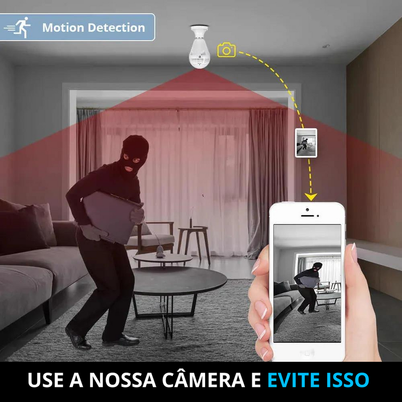 Camera Lâmpada Wifi Ip Segurança Panorâmica Giratória 360 1080P com Visão Noturna